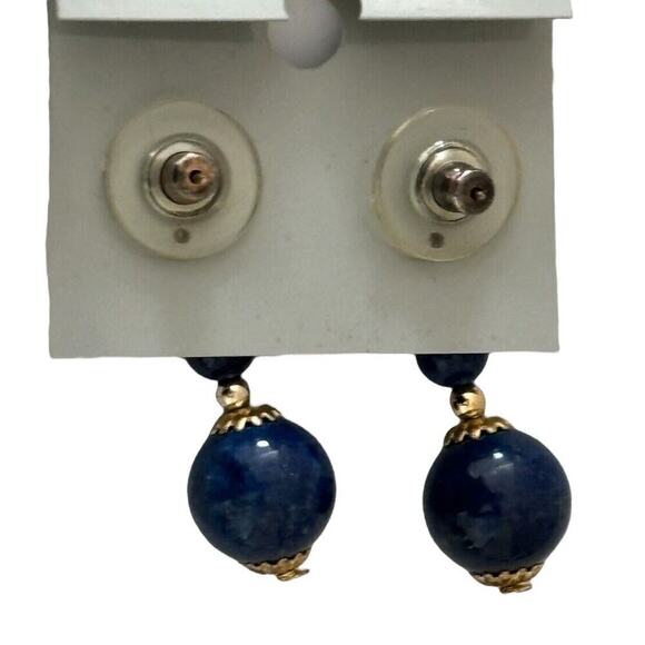 Blue lapis gemstone with gold tone beaded 18 inch necklace matching earrings - Picture 9 of 9